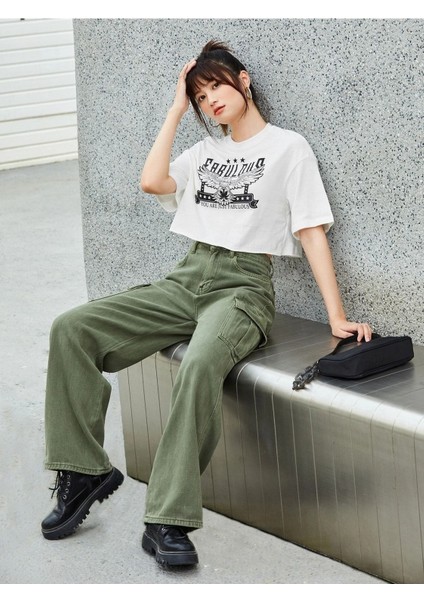 Kadın Crop Oversize Fabulous Baskılı fiyatları