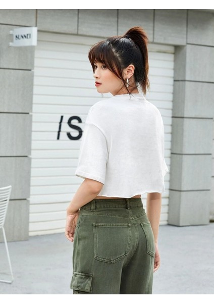 Kadın Crop Oversize Fabulous Baskılı modelleri