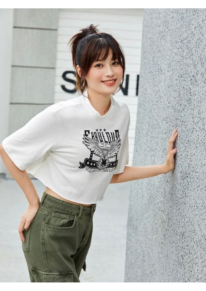 Kadın Crop Oversize Fabulous Baskılı fırsatları