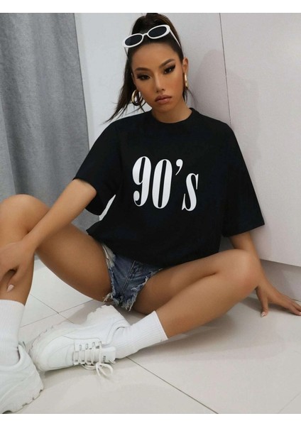 90 Lar Siyah Oversize T-Shirt Salaş Boyfirend fiyatları