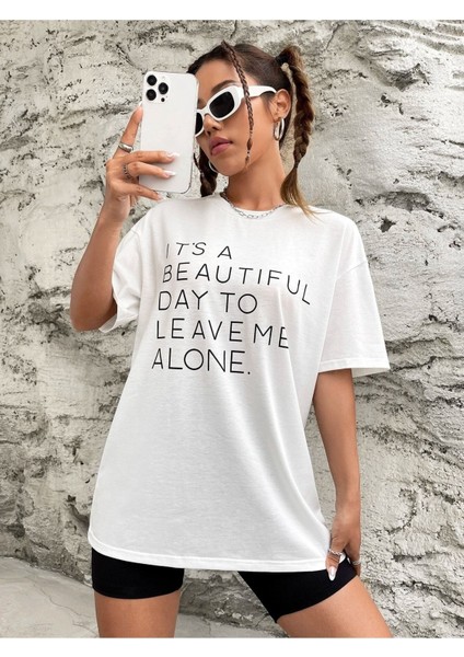 Beautiful Day Baskılı Oversize T-Shirt Salaş Boyfirend