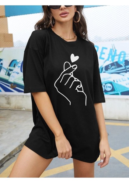 Kalp&el Baskılı Oversize T-Shirt Salaş Boyfirend fırsatları