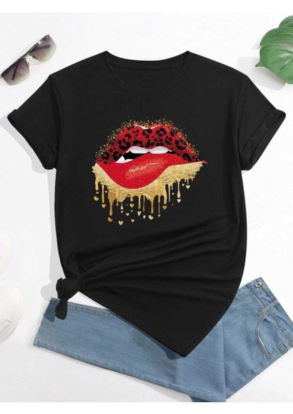 Dudak Baskılı Oversize T-Shirt Salaş Boyfirend