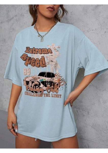 Extreme Speed Bebek Mavisi Oversize T-Shirt Salaş Boyfirend fırsatları