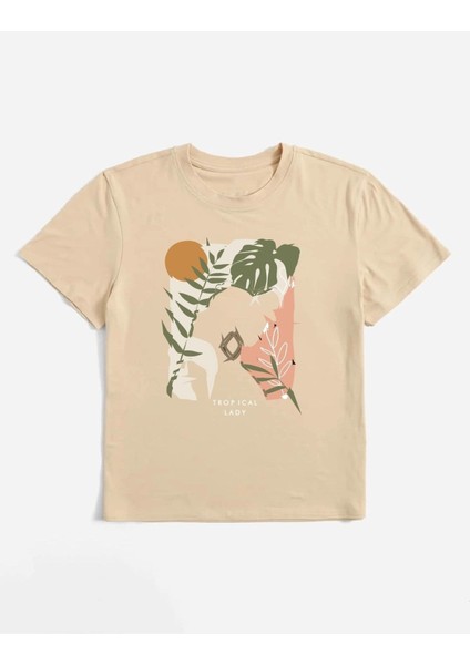 Kadın Tropical Lady Baskılı Oversize T-Shirt modelleri