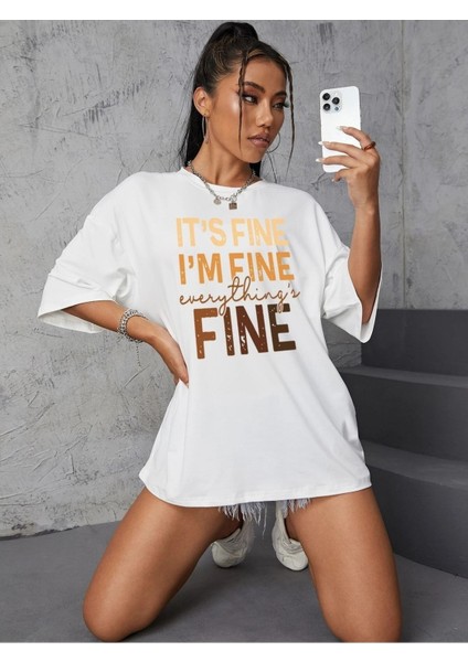 Everything's Fine Baskılı Oversize T-Shirt Salaş Boyfirend fiyatları
