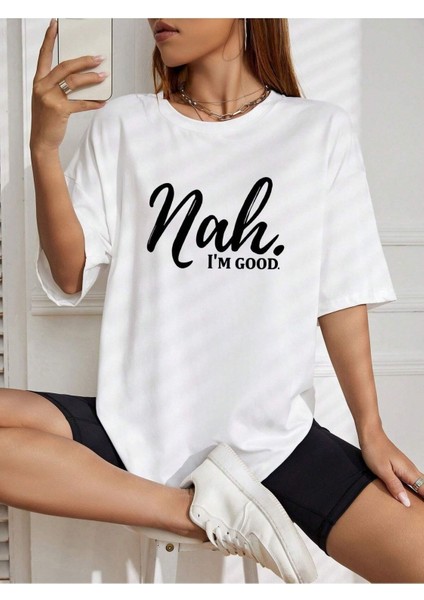 Nah Baskılı Siyah Oversize T-Shirt Salaş Boyfirend