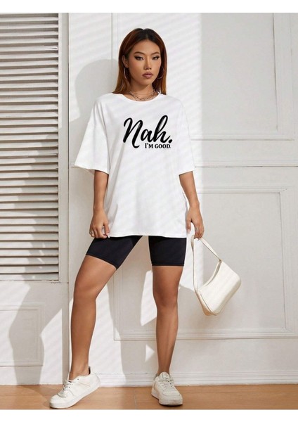 Nah Baskılı Siyah Oversize T-Shirt Salaş Boyfirend