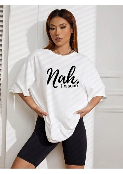 Nah Baskılı Siyah Oversize T-Shirt Salaş Boyfirend