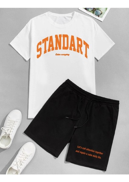 Unisex Standart Baskılı Oversize T-Shirt ve Şort Kombin