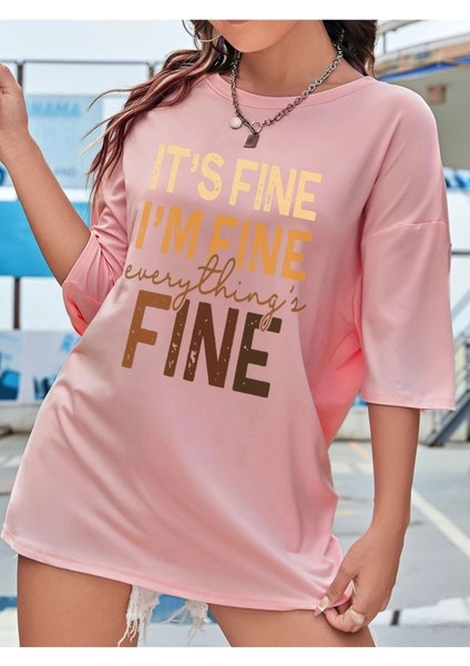 Everything's Fine Baskılı Oversize T-Shirt Salaş Boyfirend modelleri