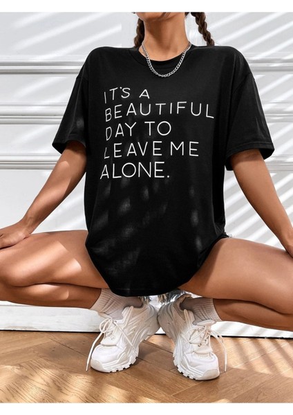 Beautiful Day Baskılı Oversize T-Shirt Salaş Boyfirend