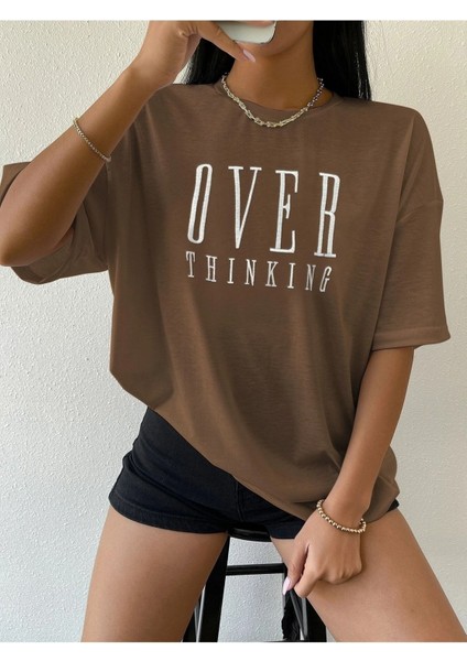 Over Thınkıng Baskılı Kadın Salas Oversize Salas T-Shirt Boyfriend