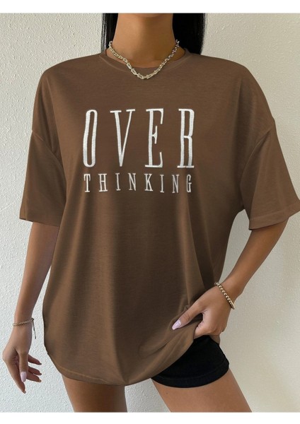 Over Thınkıng Baskılı Kadın Salas Oversize Salas T-Shirt Boyfriend fiyatları