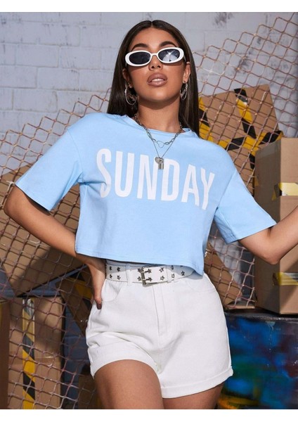 Kadın Crop Oversize Sunday Baskılı