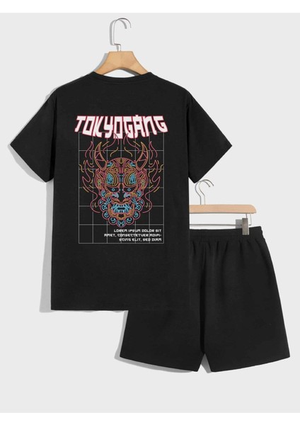 Unisex Tokyo Gang Baskılı T-Shirt Şort Takım
