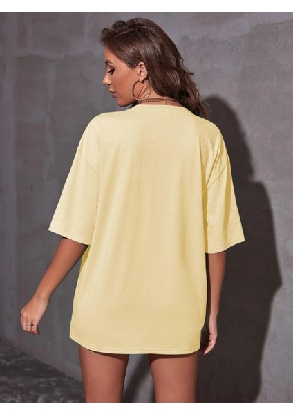 Miami Baskılı Oversize Salas Boyfriend Kadın T-Shirt Top Bluz fırsatları
