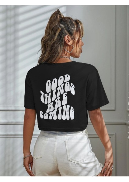 Kadın Crop Oversize Good Thıngs Baskılı modelleri