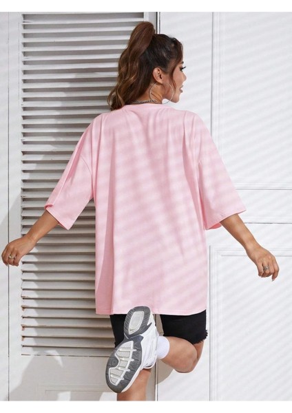 Ayıcık Baskılı Kadın Oversize Salas T-Shirt Boyfriend modelleri