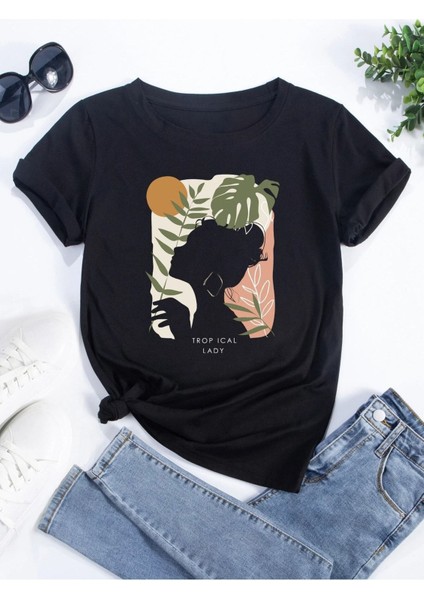 Kadın Tropical Lady Baskılı Oversize T-Shirt