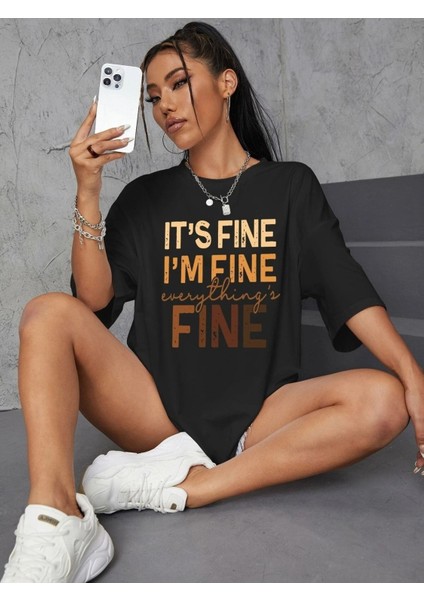 Everything's Fine Baskılı Oversize T-Shirt Salaş Boyfirend fiyatları