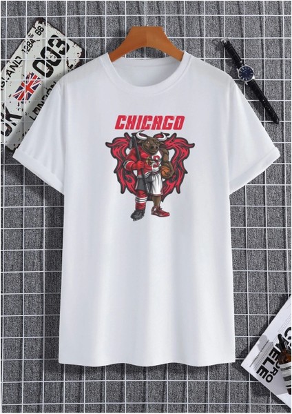 Unisex Bulls Baskılı Oversize T-Shirt