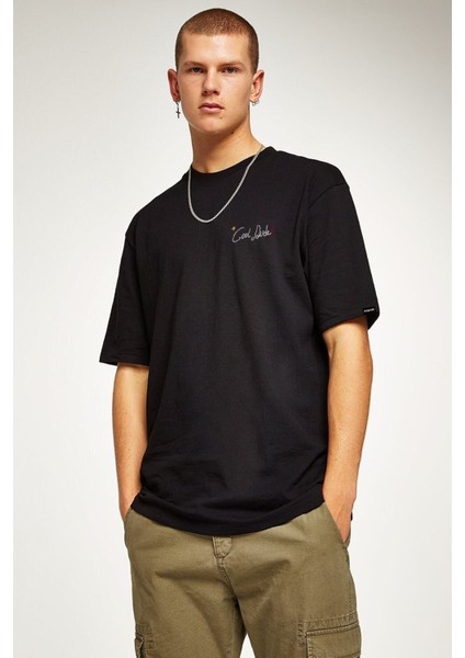 Oversize Cool Dude Baskılı Siyah Tshirt modelleri