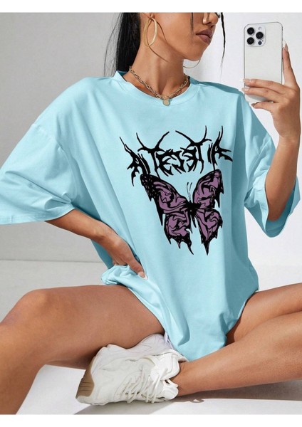 Bad Butterfly Baskılı Oversize T-Shirt Salaş Boyfirend