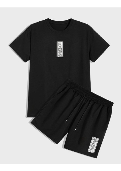 Unisex Nasa Minimal Baskılı Oversize T-Shirt ve Şort Kombin