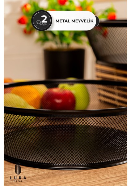 2'li Fileli Siyah Oval Metal Sebzelik ve Meyvelik - 30 cm Şık ve Fonksiyonel Tasarım fiyatları