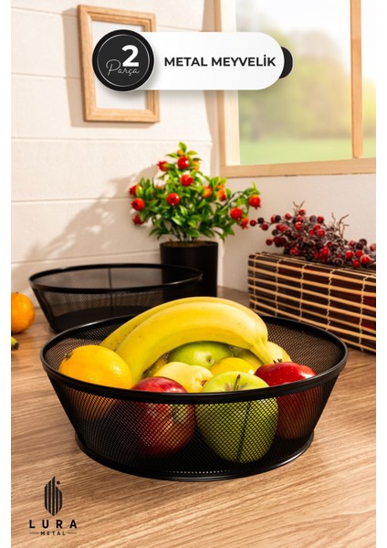 2'li Fileli Siyah Oval Metal Sebzelik ve Meyvelik - 30 cm Şık ve Fonksiyonel Tasarım modelleri
