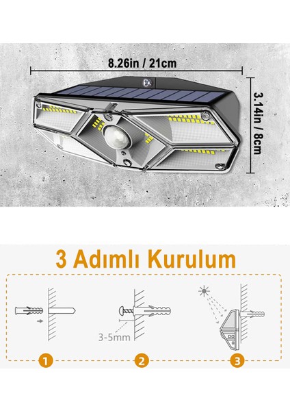 Güneş Enerjili Hareket Sensörlü, 6 Taraflı 104 Led Aydınlatma / GT-SL13-2 Adet