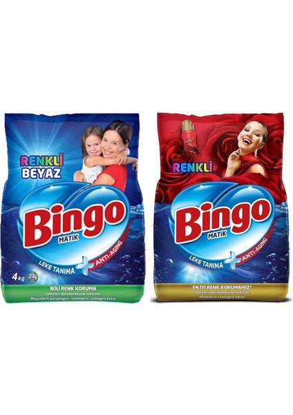 Matik Renkli Beyaz 4 kg + Renkli 4 kg Toz Çamaşır Deterjanı 2'li Set
