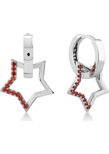 Garnet Zirconia Taşlı Mini Yıldız Küpe