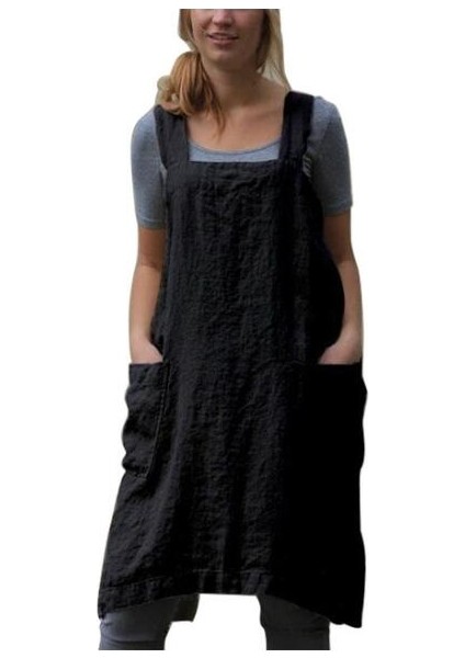 Siyah Stil Xxxl Japon Tarzı Pamuk Ve Keten Önlük Ev Düz Renk Çapraz Bağlı X Şekilli Sırt Mutfak Pişirme Kıyafeti Wf928 (Yurt Dışından)