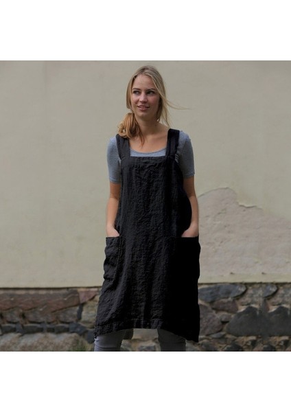 Siyah Stil Xxxl Japon Tarzı Pamuk Ve Keten Önlük Ev Düz Renk Çapraz Bağlı X Şekilli Sırt Mutfak Pişirme Kıyafeti Wf928 (Yurt Dışından) fırsatları
