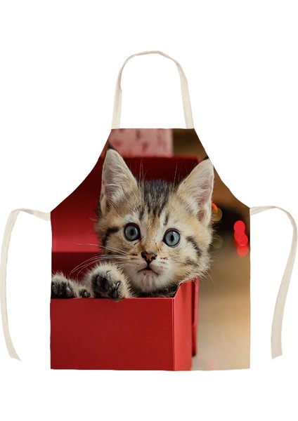 Wq01307 Stili 38X47Cm Çocuk Boyutu Mutfak Önlüğü Sevimli Kedi Baskılı Keten Önlük Erkek Kadın Ev Temizlik Araçları Wq013 (Yurt Dışından)