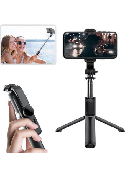 Masaüstü Tripod Olabilen Telefon Tutuculu Kablosuz Kumandalı Selfie Çubuğu