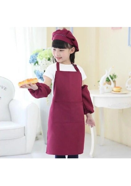 Şarap Kırmızısı Tarzı M Beden Çocuklar Için Polyester Önlük Boyama Önlüğü Çocuklar Için Fırın Önlüğü Seti Şef Şapkası Logo Basılabilir (Yurt Dışından)