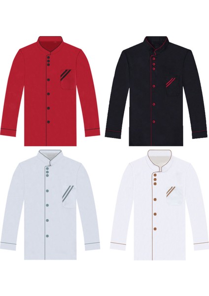 Kırmızı Siyah Kısa Stil Xl Beden Unisex Nefes Alabilir Kısa Uzun Kollu Ayakta Yaka Şef Ceketi Mont Otel Restoran Mutfak Hizmeti Üniforma Iş Giysisi (Yurt Dışından)