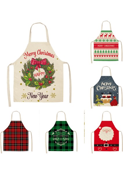 Pembe Tarzı 68X55Cm Yetişkin Boyutu Noel Önlüğü Keten Leke Tutmayan Noel Baba Desenli Önlük Kadınlar Için Pişirme Aksesuarları Çocuklar Önlük Delantal (Yurt Dışından)