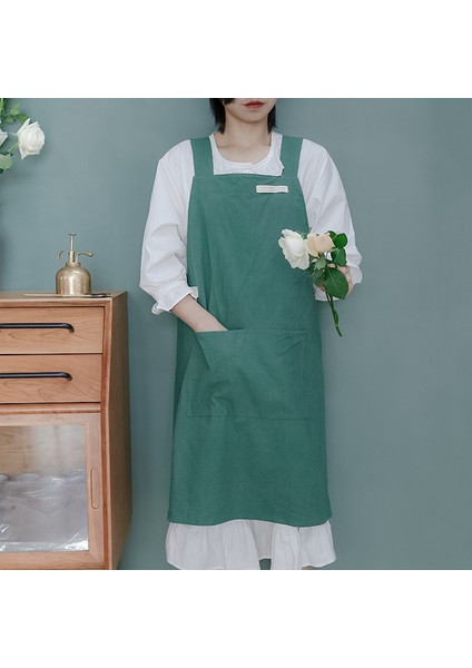 Yeşil Stil Tek Boyut Önlük Japon Ve Kore Basit Önlük Denim Önlük Pamuk Ve Keten Düz Renkli Bluz Mutfak Çiçekçi Kahve Dükkanı Önlüğü (Yurt Dışından)
