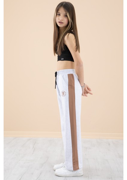 Gri Garnili Geniş Paça Kız Çocuk Beli Lastikli Eşofman Altı 20195 modelleri