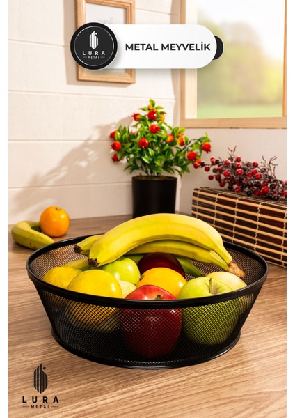 Siyah Metal Fileli Meyvelik ve Sebzelik - 30 cm Şık ve Dayanıklı Tasarım