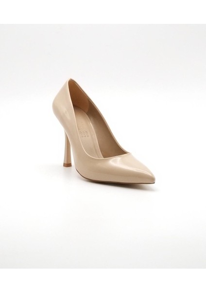 Bayan 36-40 Krem Rugan Stiletto Abiye Ayakkabı ( Topuk Boyu 9cm )