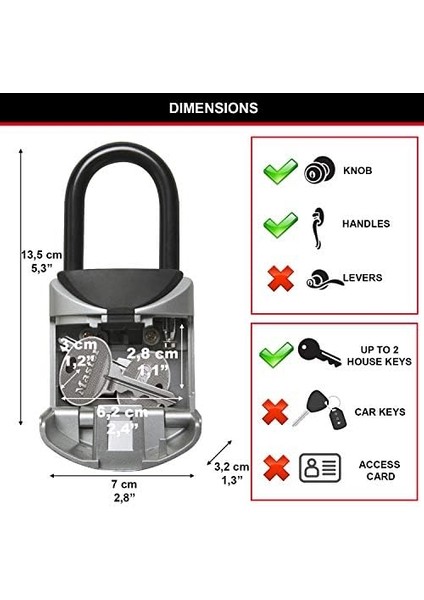 Lock Mini Anahtar Kutusu, Kulplu 13,5 x 7 x 3,2 cm