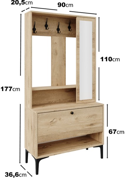 Valentino Wood Raflı,kapaklı,aynalı AYAKKABILIK/VESTİYER/PORTMANTO(MDF)