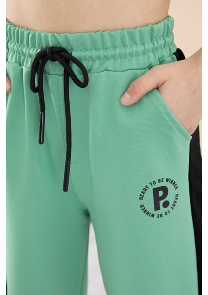 Yeşil Garnili Geniş Paça Kız Çocuk Beli Lastikli Eşofman Altı 20193 fırsatları