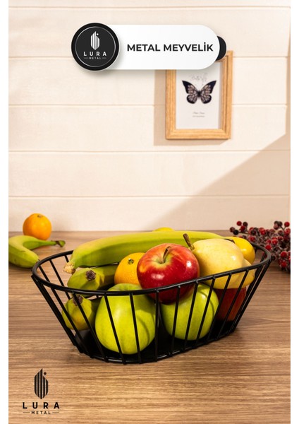 Siyah Metal Meyvelik ve Sebzelik - 33X20X11 cm Şık ve Modern Tasarım