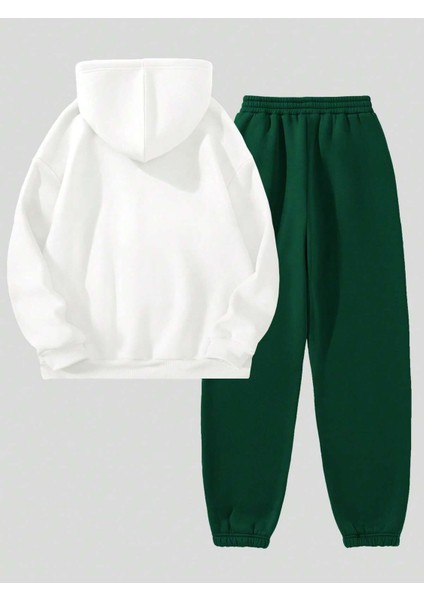 Jogger Beyaz Sweatshirt Alt Üst Eşofman Takımı Oversize Bisiklet Yaka